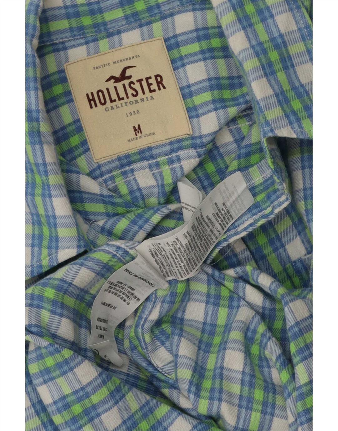 Мужская фланелевая рубашка Hollister, хлопковая синяя клетка среднего размера