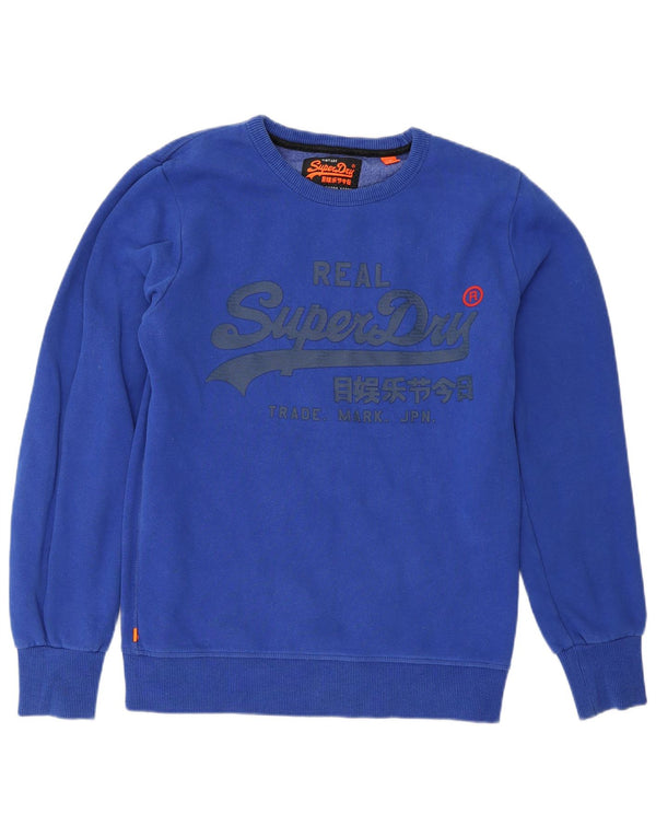 Мужской свитшот с рисунком Superdry, хлопковый джемпер среднего синего цвета
