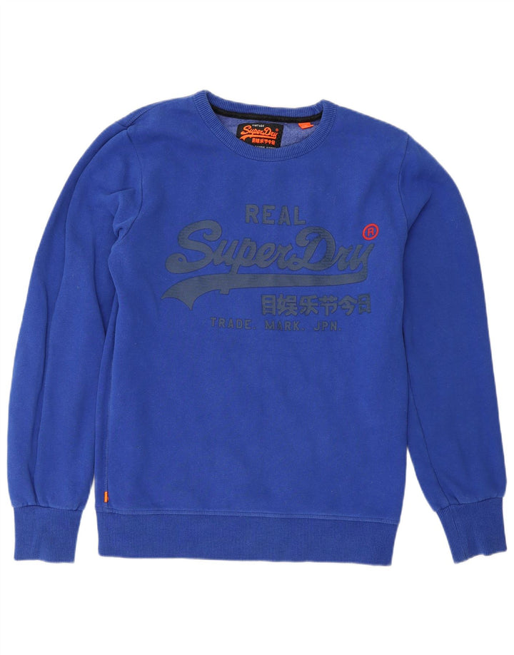 Мужской свитшот с рисунком Superdry, хлопковый джемпер среднего синего цвета