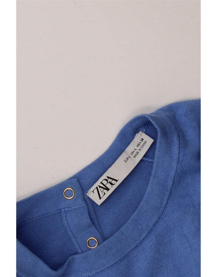 Женский джемпер с короткими рукавами и круглым вырезом ZARA, Великобритания, 14, большой синий цвет