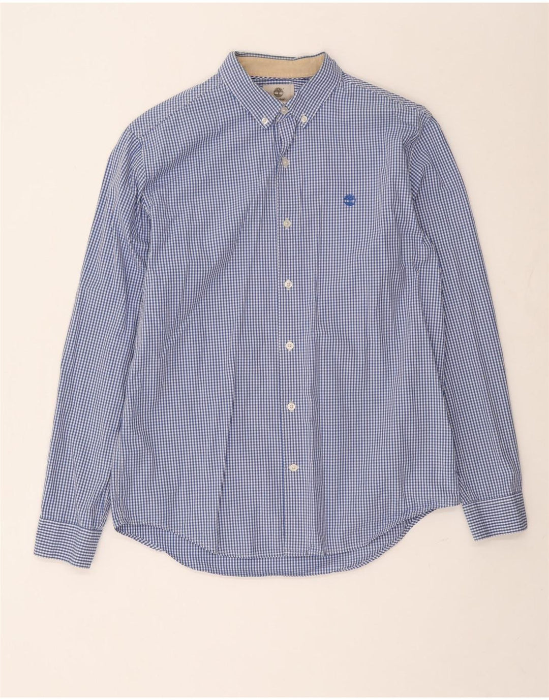 Мужская рубашка приталенного кроя Timberland, большая синяя хлопковая клетка в мелкую клетку