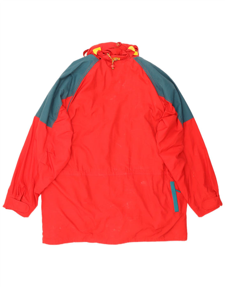Винтажная мужская лыжная куртка с капюшоном UK 42 XL, красный полиэстер с цветными блоками