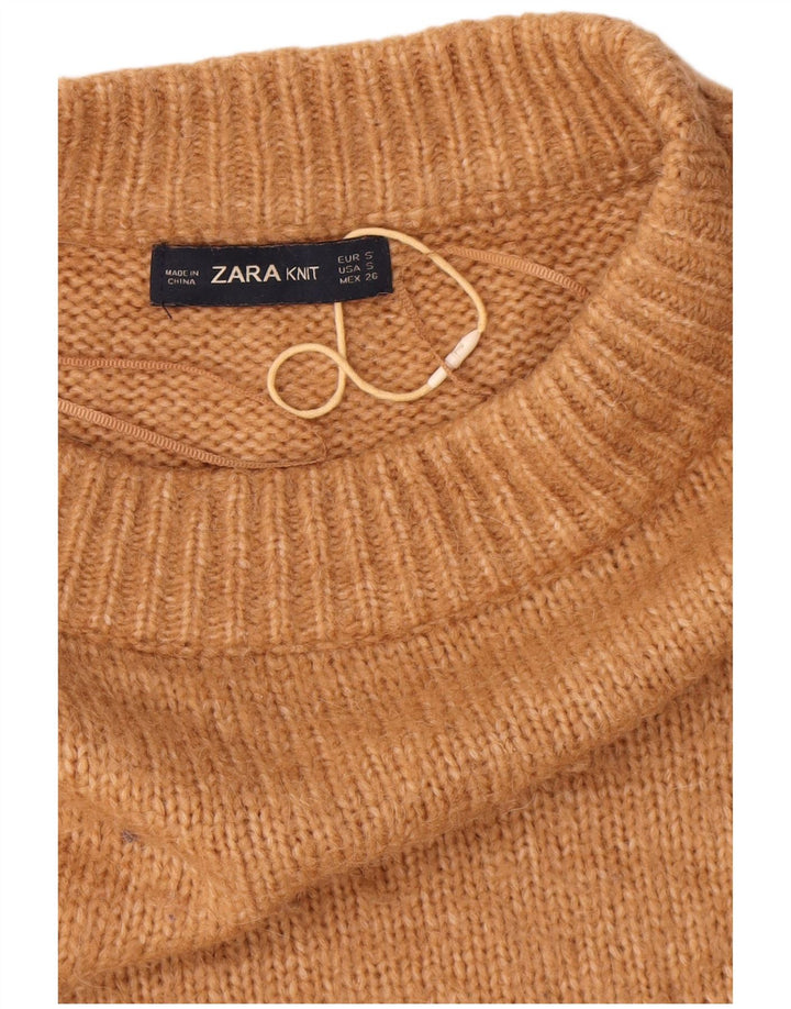 Женский оверсайз-джемпер с высоким воротником Zara, Великобритания, 10, маленький, бежевый, акрил