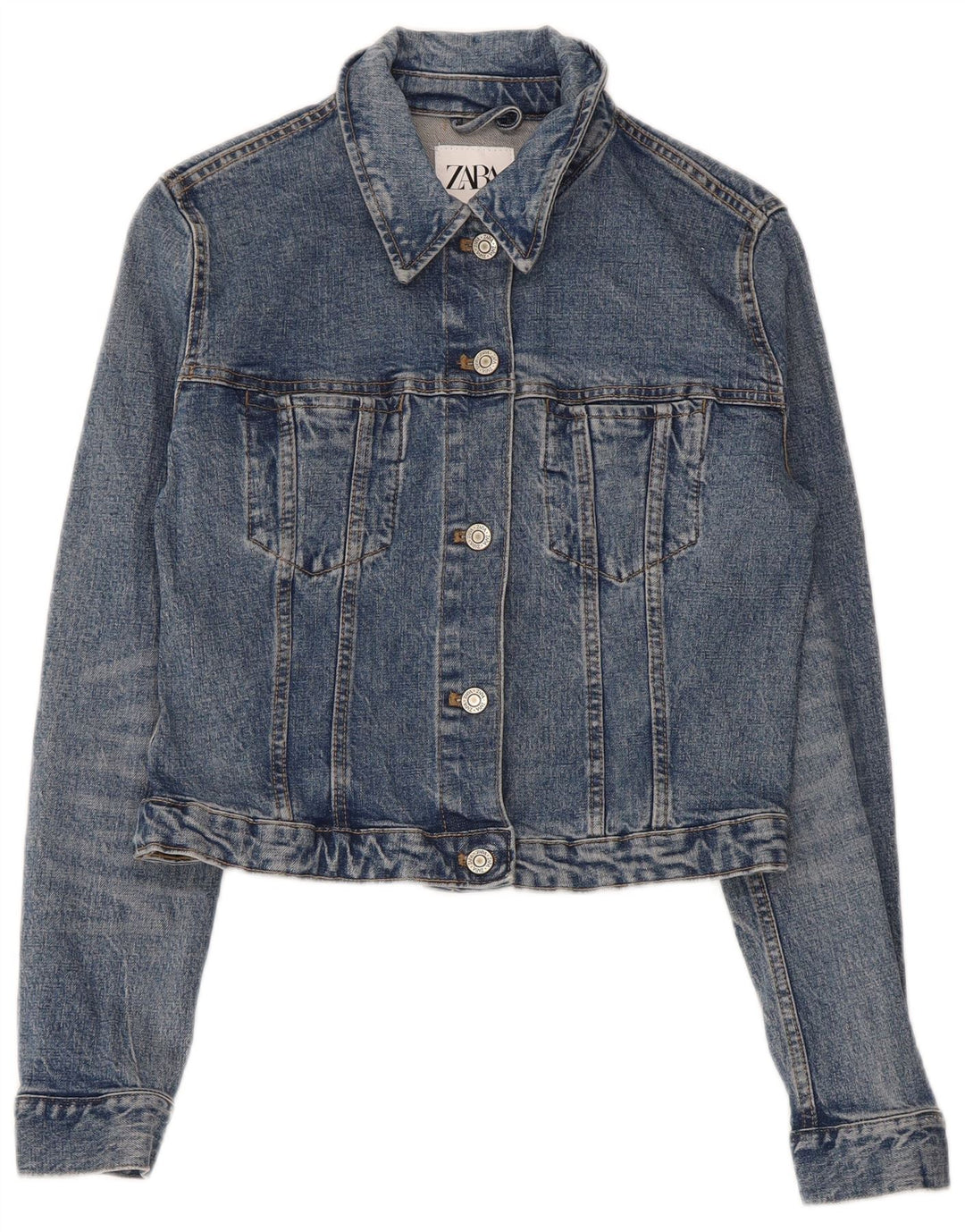 Женская укороченная джинсовая куртка Zara UK 10, маленькая синяя