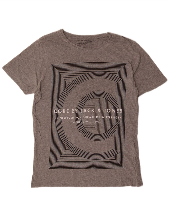 Мужская футболка с рисунком Jack & Jones, хлопковый топ среднего серого цвета
