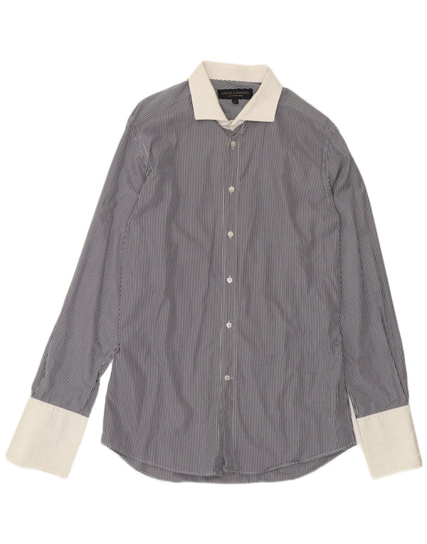 Мужская рубашка Gieves & Hawkes, размер 17, 43 XL, темно-синяя, хлопковая в тонкую полоску