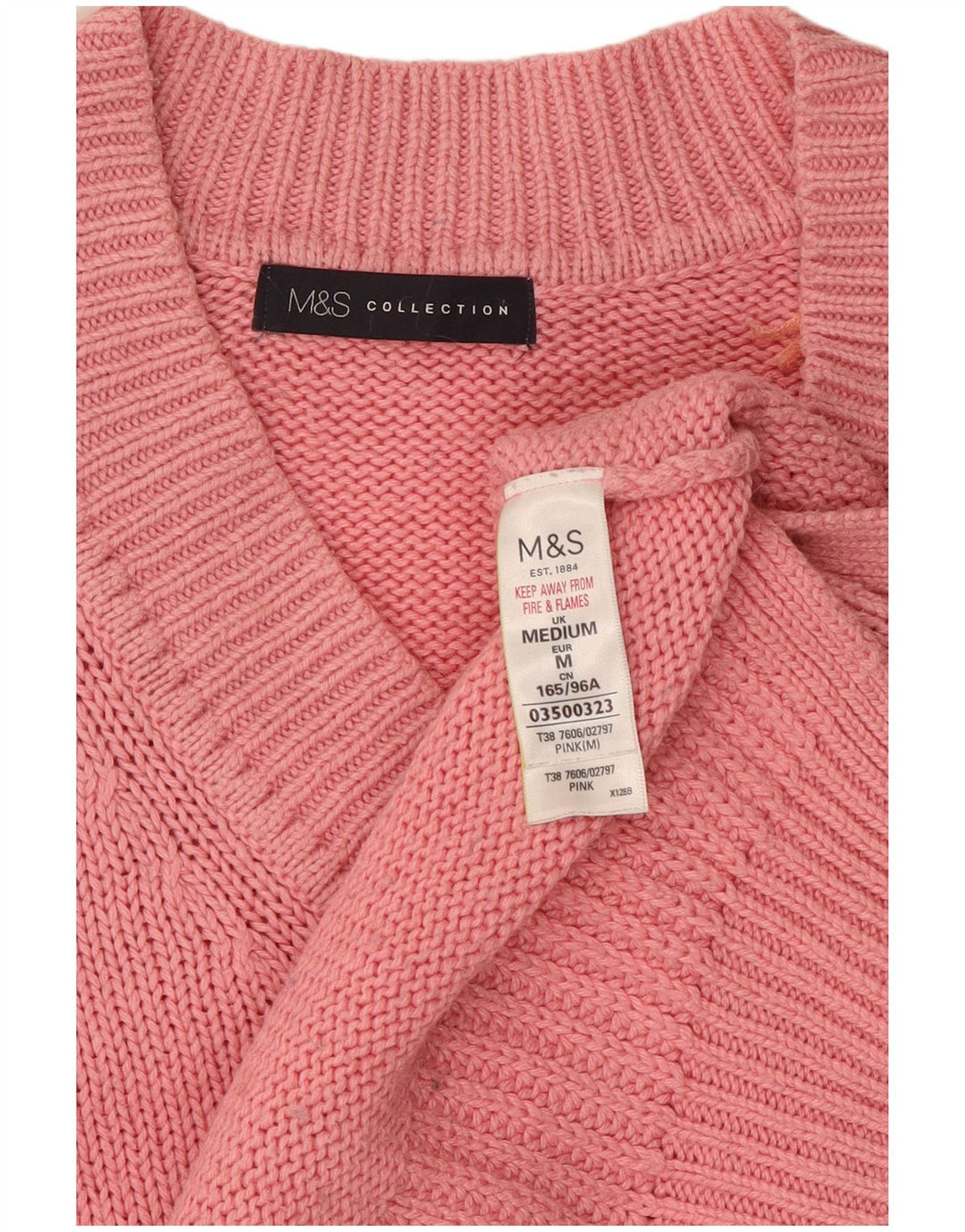 Женский джемпер с v-образным вырезом Marks & Spencer UK 14, хлопковый средний розовый цвет