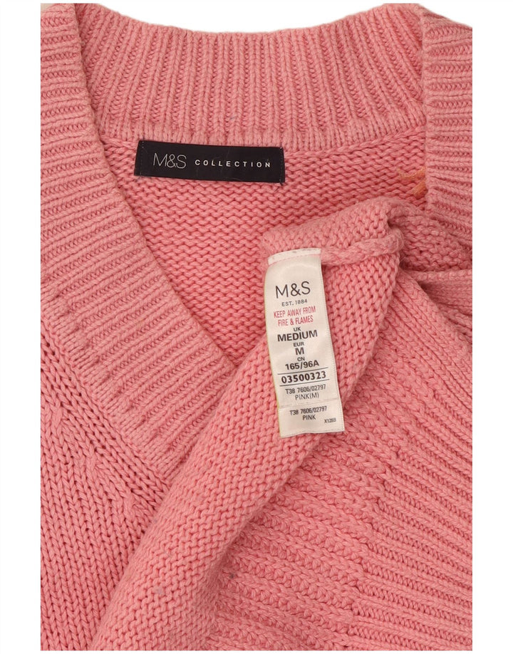 Женский джемпер с v-образным вырезом Marks & Spencer UK 14, хлопковый средний розовый цвет