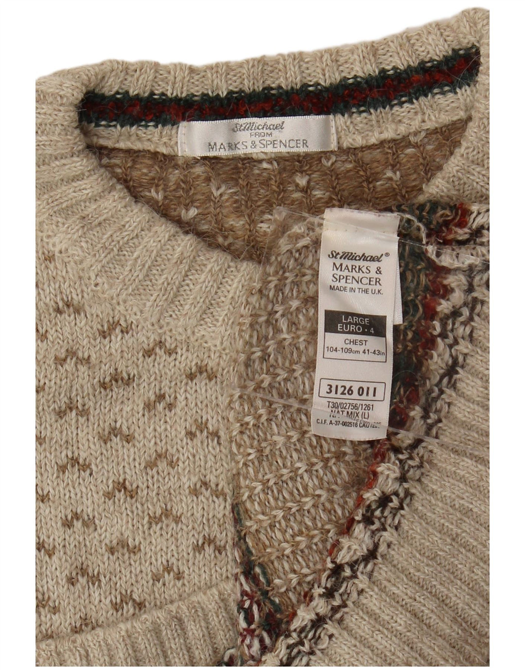 Мужской джемпер с круглым вырезом Marks & Spencer St. Michael, большой бежевый