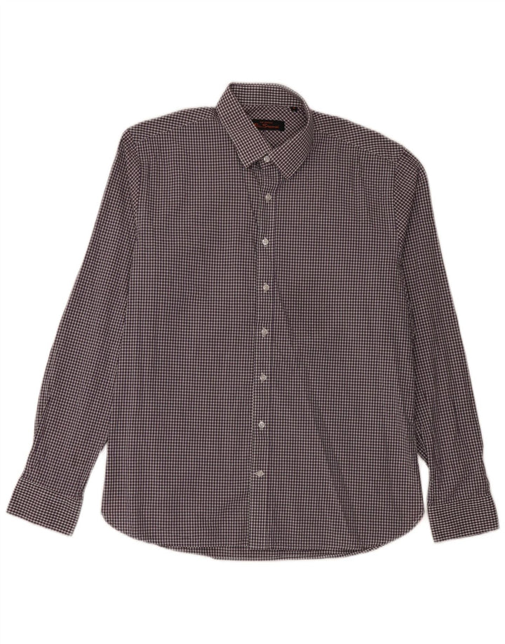 Мужская рубашка Ben Sherman, размер 16, большая, фиолетовая, в мелкую клетку, хлопок