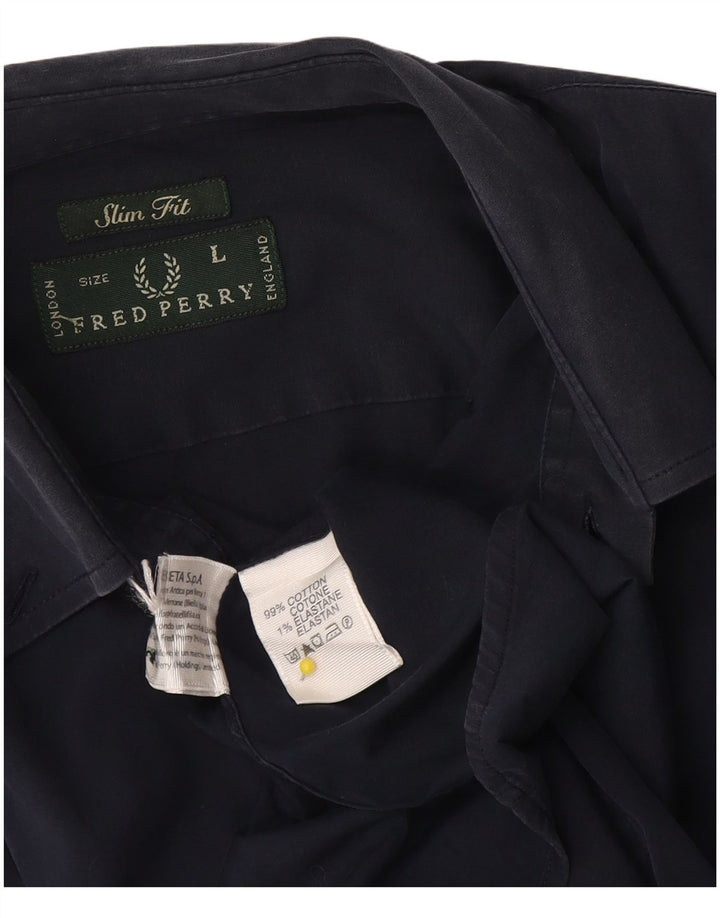 Мужская рубашка узкого кроя Fred Perry, темно-синяя, хлопковая