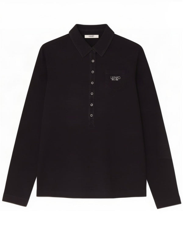 Liu Jo Womens Long Sleeve Polo Shirt UK 12 Medium Navy Blue Cotton