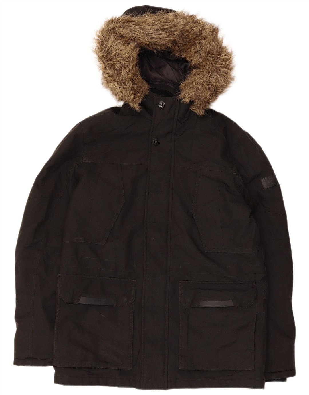 Мужская стеганая куртка с капюшоном Jack & Jones UK 36, маленькая, черный, полиэстер
