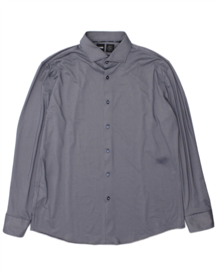 Мужская рубашка узкого кроя Hugo Boss Performance, размер 43, 17 XL, темно-синий, полиамид