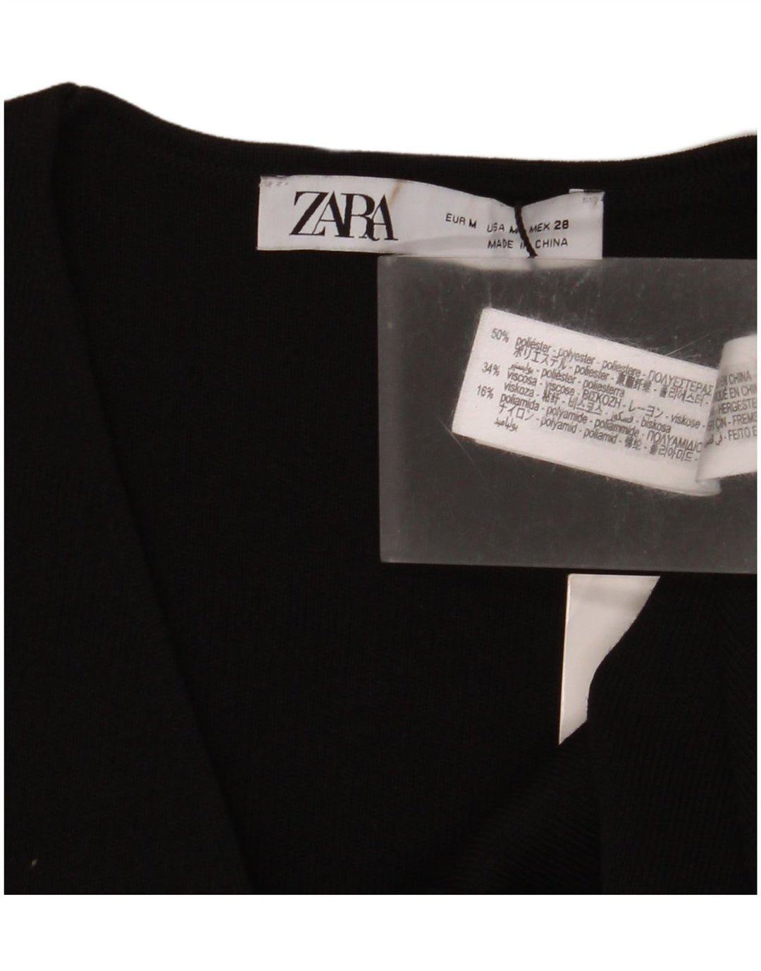 Женский укороченный топ Zara с короткими рукавами UK 12, средний черный полиэстер