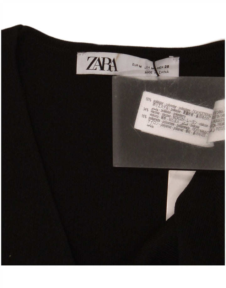 Женский укороченный топ Zara с короткими рукавами UK 12, средний черный полиэстер
