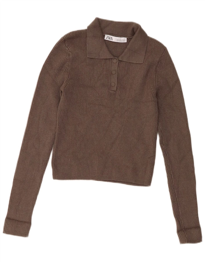 Женский джемпер с воротником поло Zara UK 12, средний серый вискоза