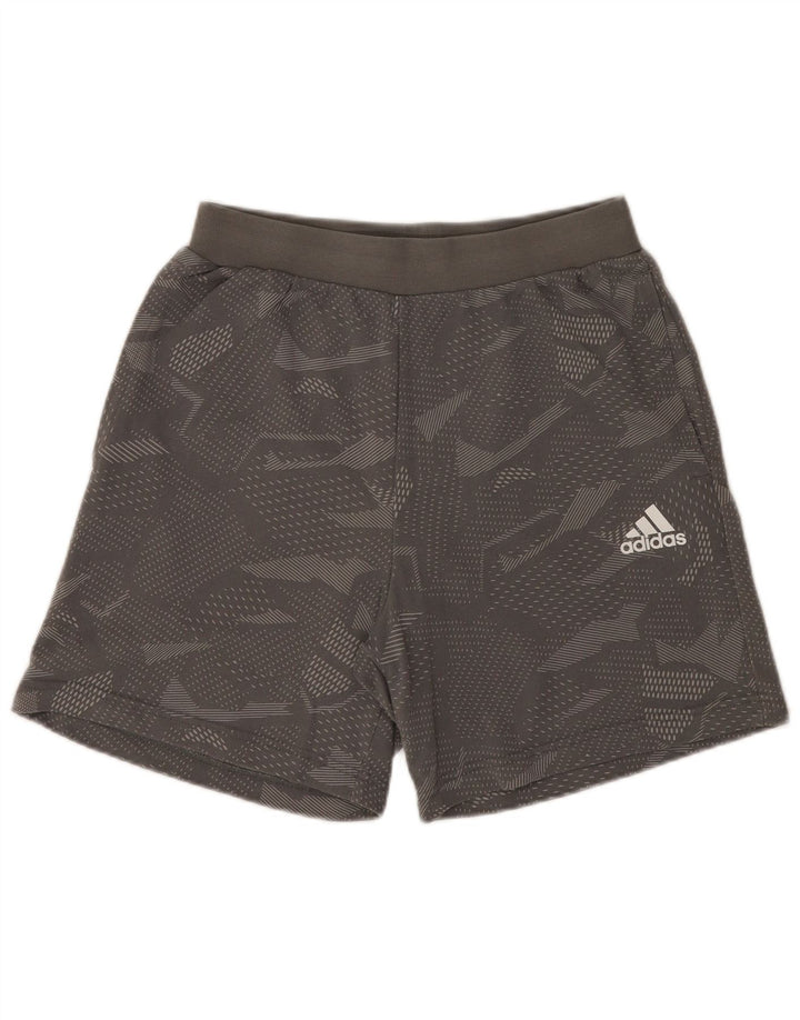 Мужские спортивные шорты Adidas Средне-серые хлопковые с геометрическим рисунком