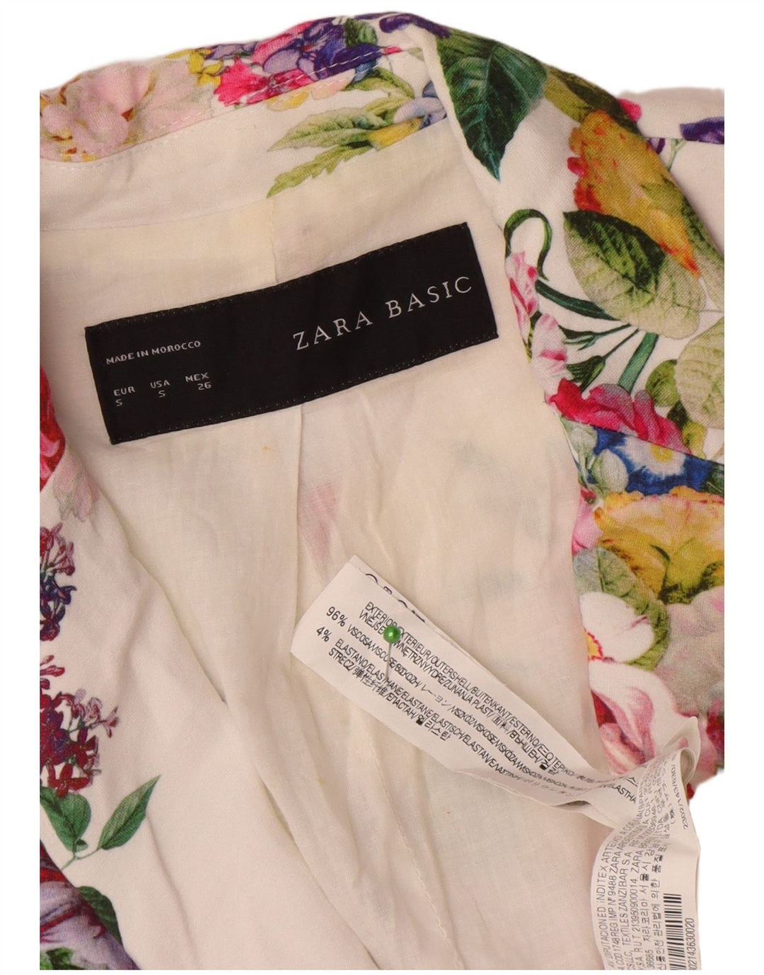 Женский пиджак Zara на 1 пуговице UK 10, маленький белый цветочный вискоза