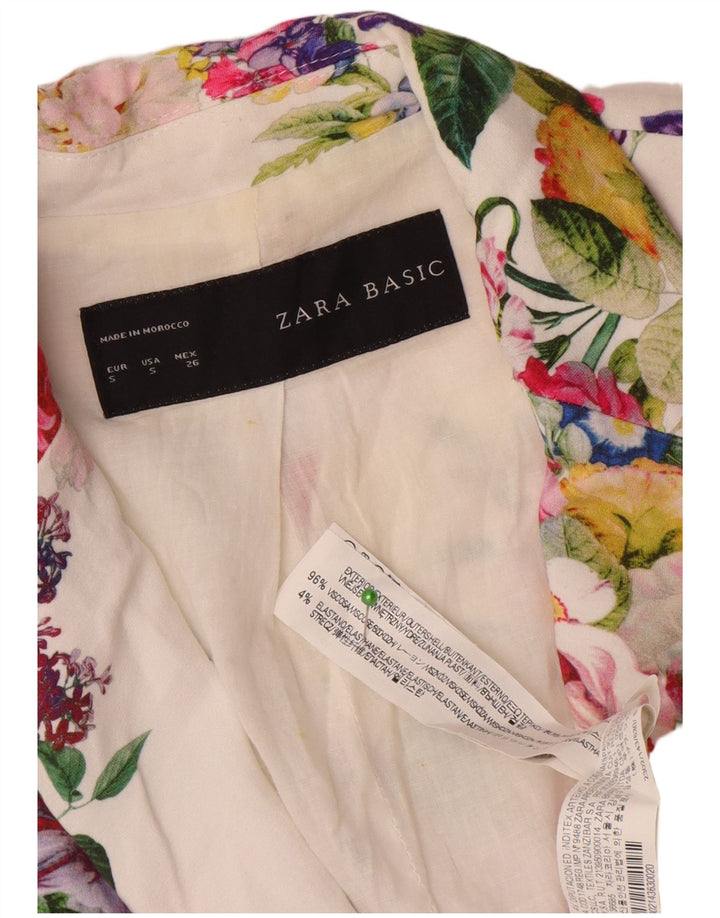 Женский пиджак Zara на 1 пуговице UK 10, маленький белый цветочный вискоза