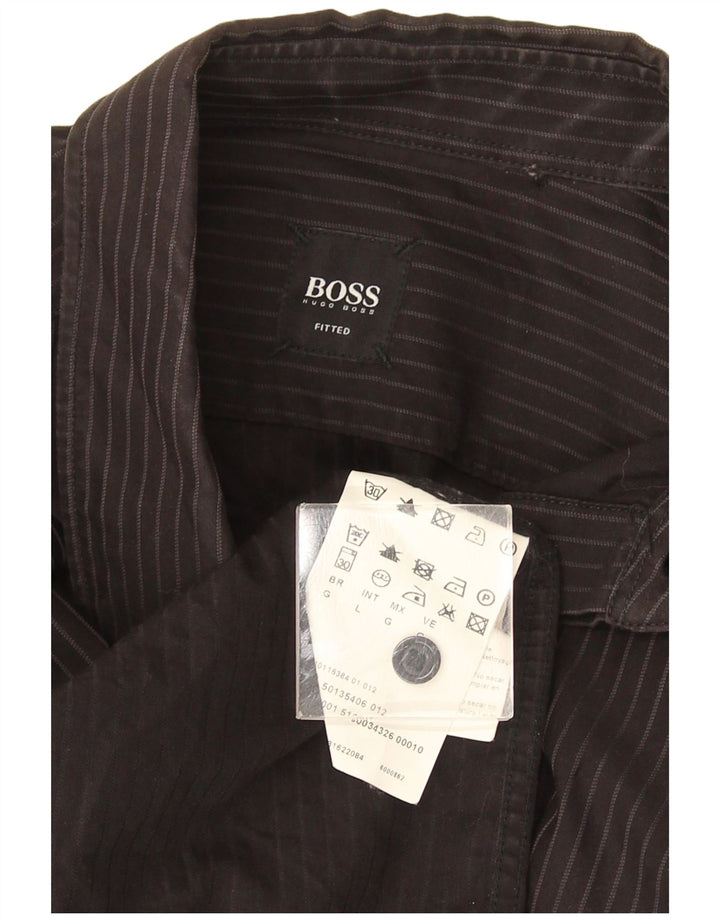 Мужская приталенная рубашка Hugo Boss из хлопка в большую черную полоску