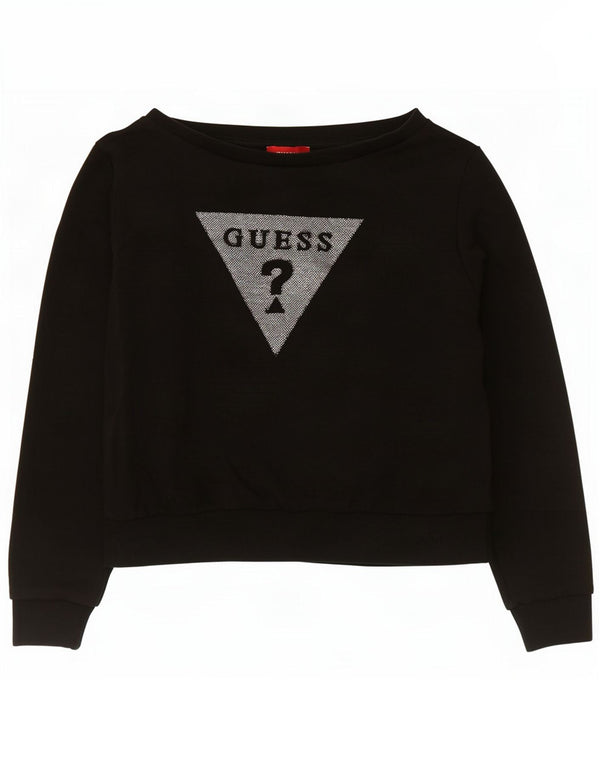 Женский укороченный свитшот с графическим рисунком Guess UK 14, средний черный хлопковый джемпер