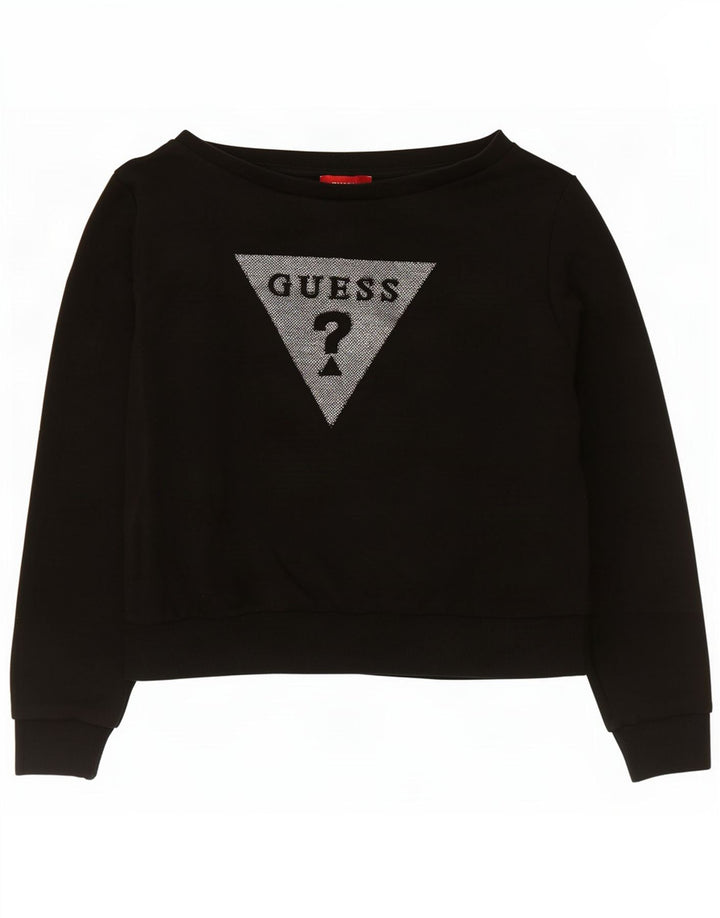 Женский укороченный свитшот с графическим рисунком Guess UK 14, средний черный хлопковый джемпер
