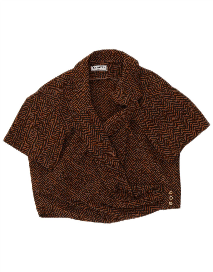 Винтажная женская укороченная блузка-рубашка с коротким рукавом, Великобритания, 8, маленькая коричневая елочка