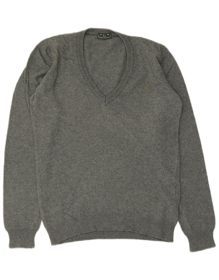 Женский джемпер с v-образным вырезом Fred Perry UK 12, шерсть среднего серого цвета