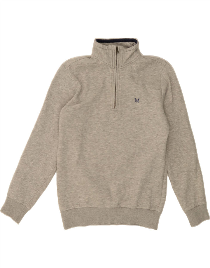 CREW CLOTHING Mens Zip Neck Sweatshirt Jumper Small Grey Polyester Vintage Crew Clothing and Second-Hand Crew Clothing from Messina Hembry 