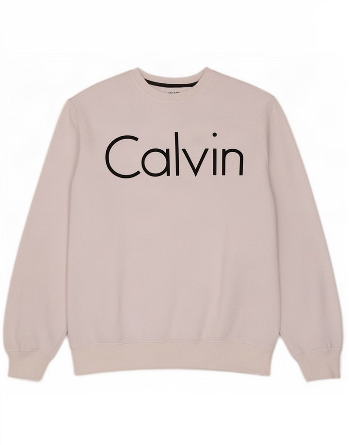 Мужской свитшот с рисунком Calvin Klein, хлопковый джемпер среднего размера, белый цвет