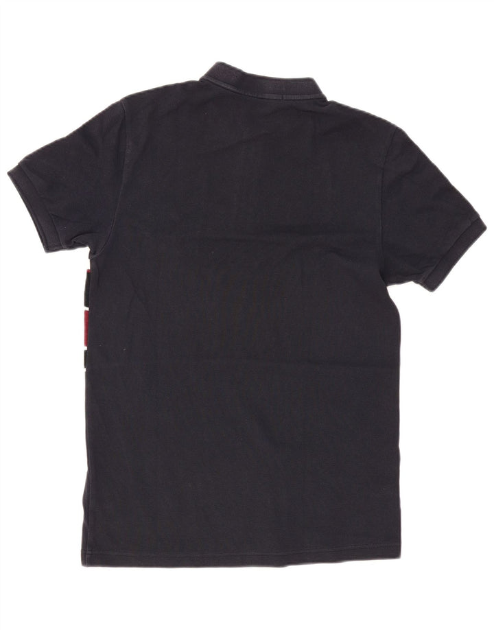 Мужская рубашка-поло Fred Perry, маленькая, темно-синяя, хлопковая с цветными блоками
