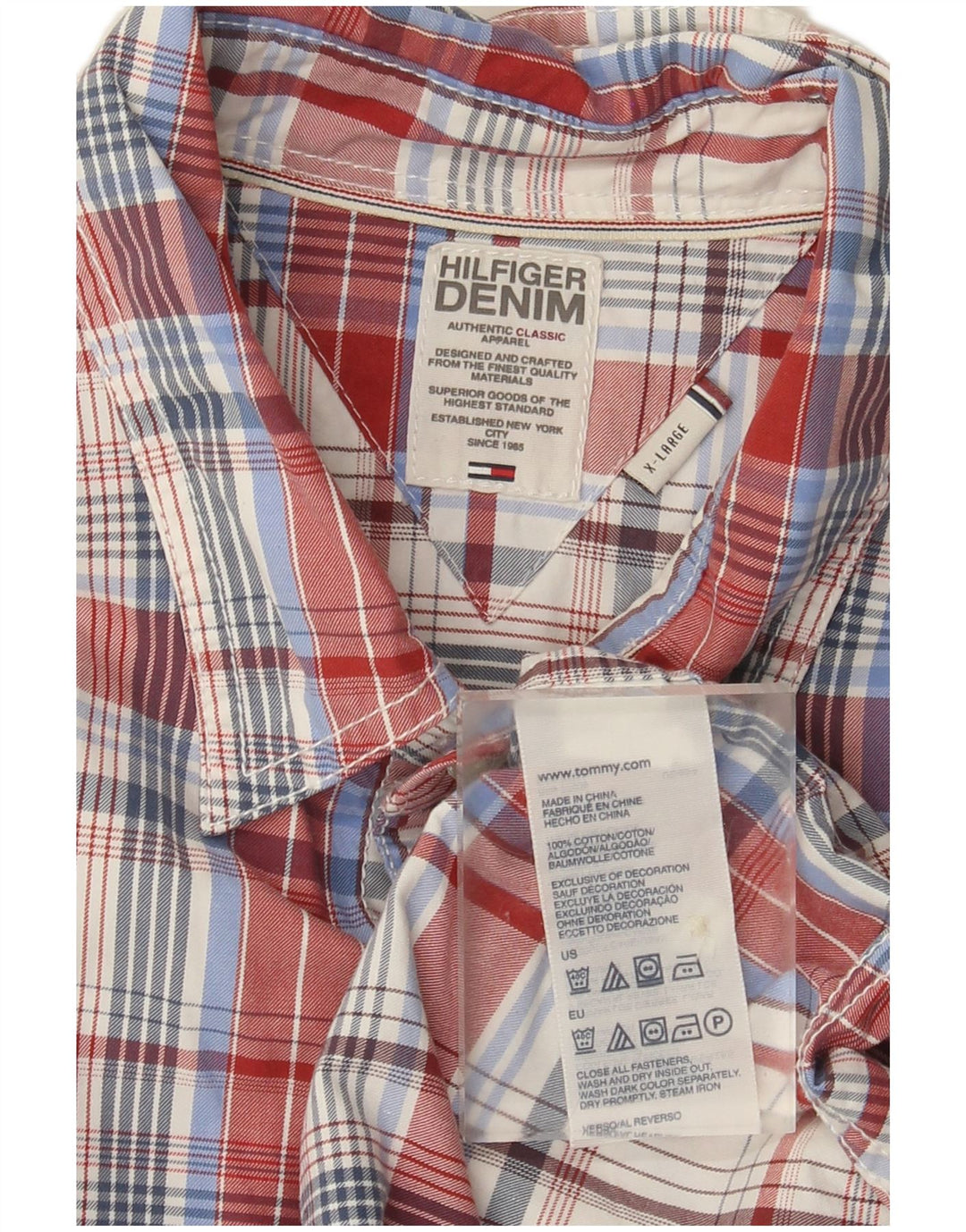 Tommy Hilfiger Мужская рубашка узкого кроя XL в разноцветную клетку, хлопок