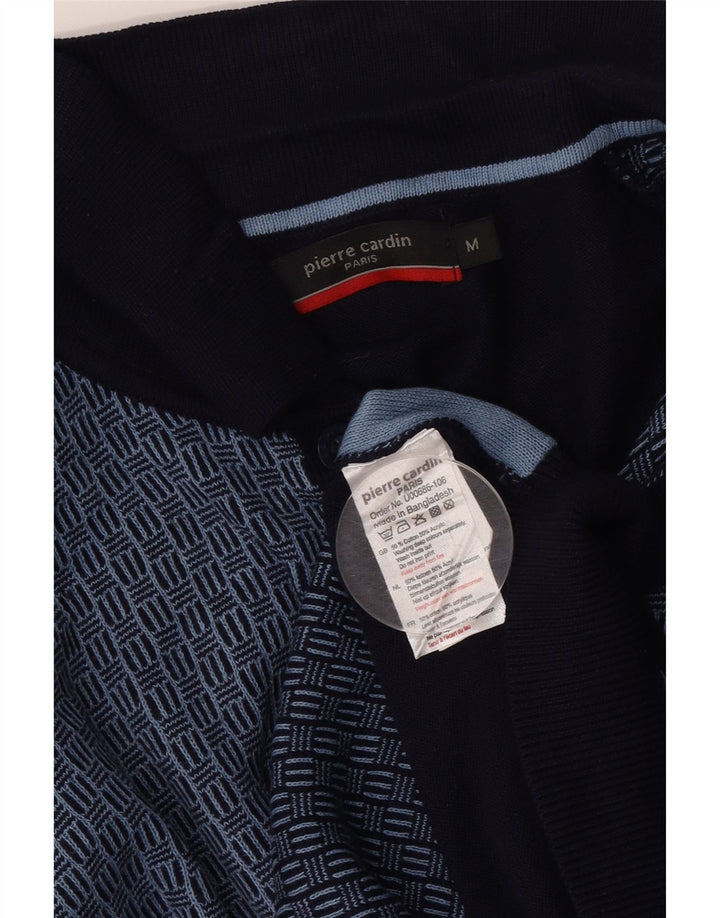 Pierre Cardin Мужская трикотажная рубашка с коротким рукавом среднего размера, темно-синяя, с геометрическим рисунком