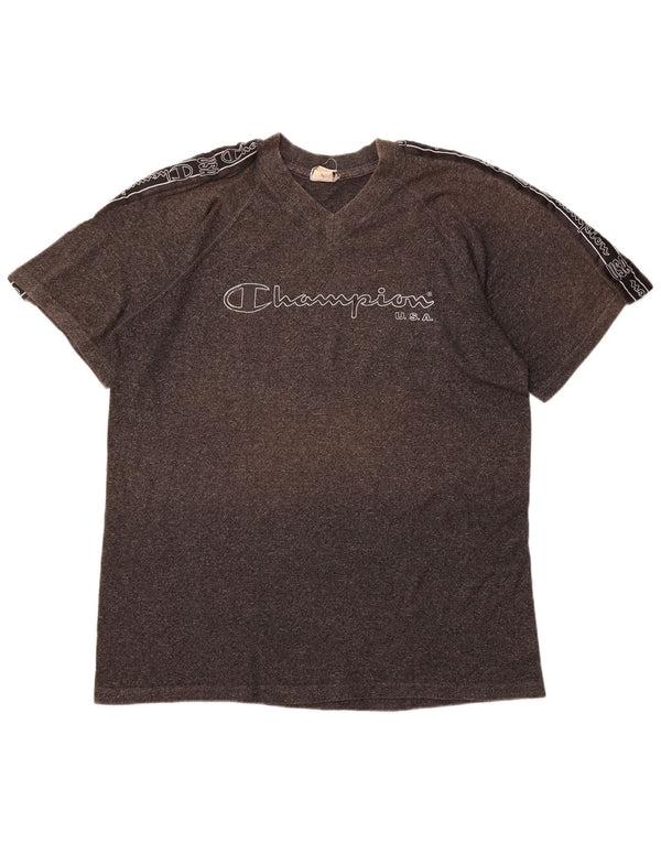 Мужская футболка с рисунком CHAMPION, топ XL, серая, хлопок с цветными блоками