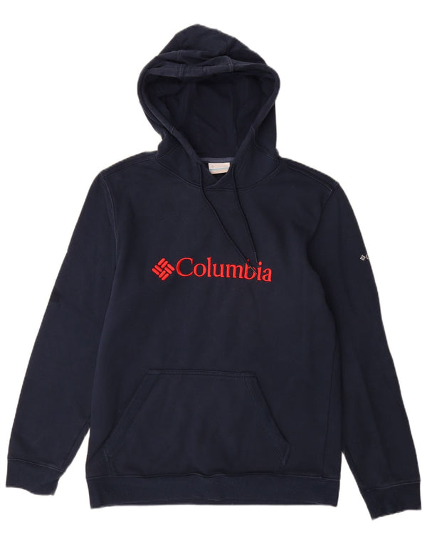 COLUMBIA Mens Graphic Hoodie Jumper Medium Navy Blue Cotton
