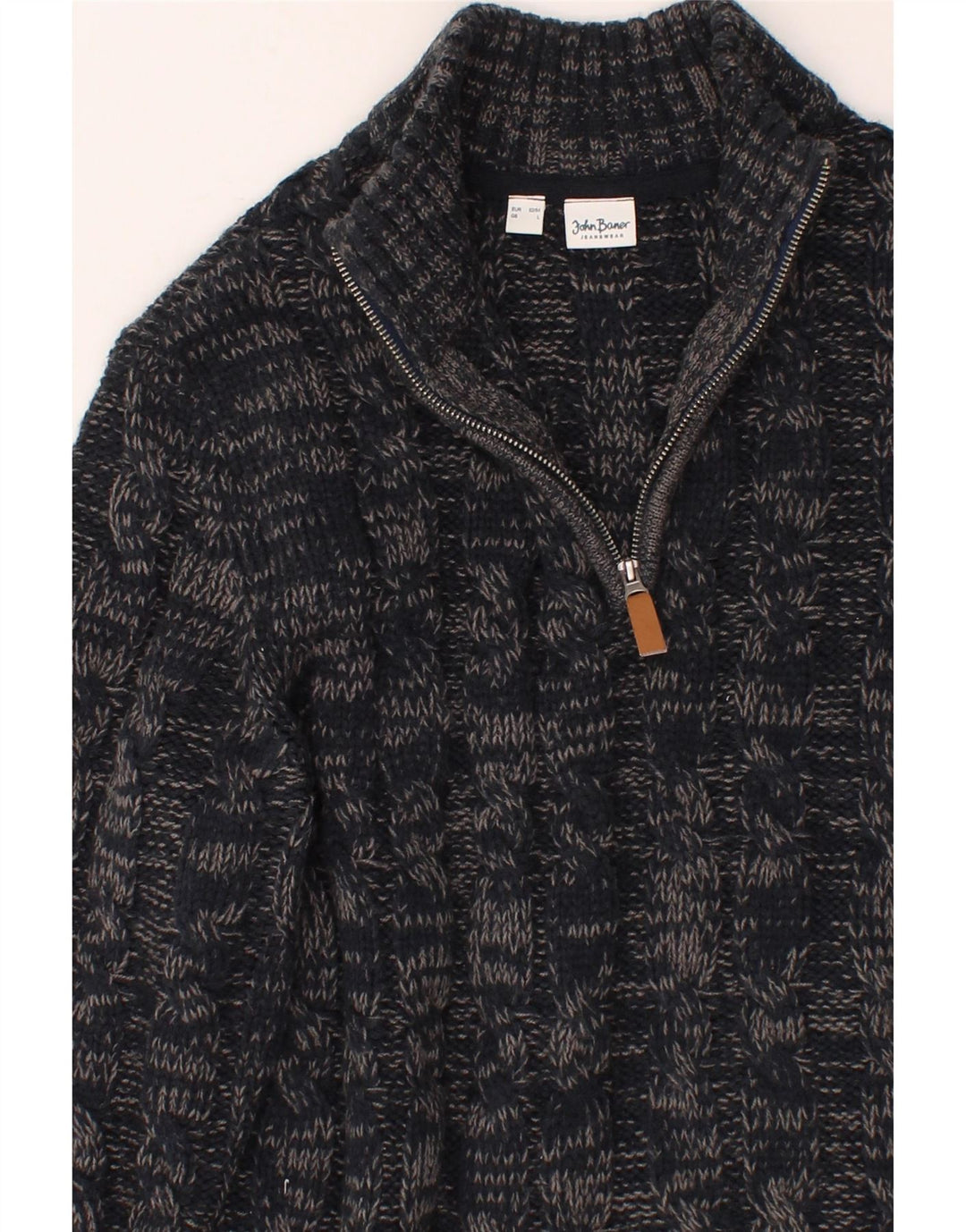 JOHN BANER Mens Zip Neck Jumper Sweater Large Navy Blue Flecked Vintage John Baner and Second-Hand John Baner from Messina Hembry 