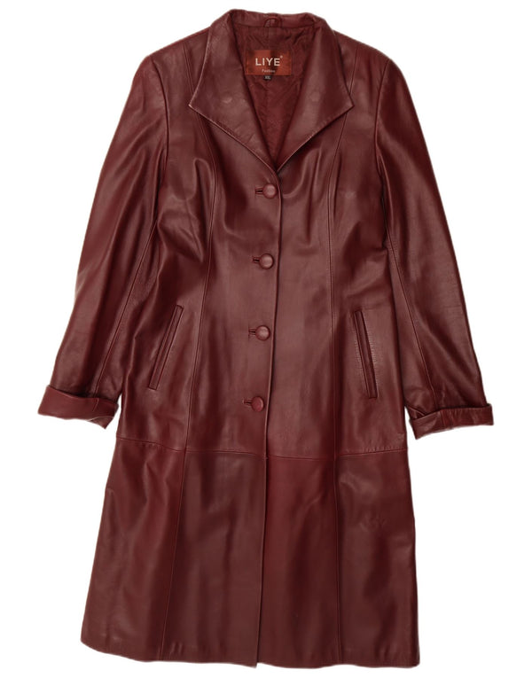 Винтажное женское кожаное пальто UK 20 2XL бордового цвета из кожи
