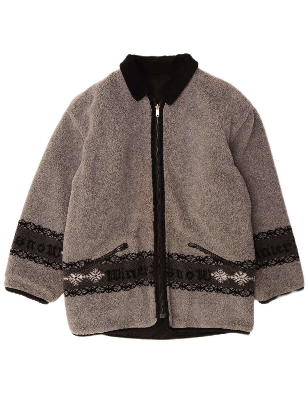 Мужская двусторонняя флисовая куртка VINTAGE UK 38 среднего серого цвета Fair Isle