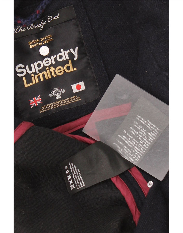 Superdry Womens Double Breasted Coat UK 12 Medium Navy Blue Wool