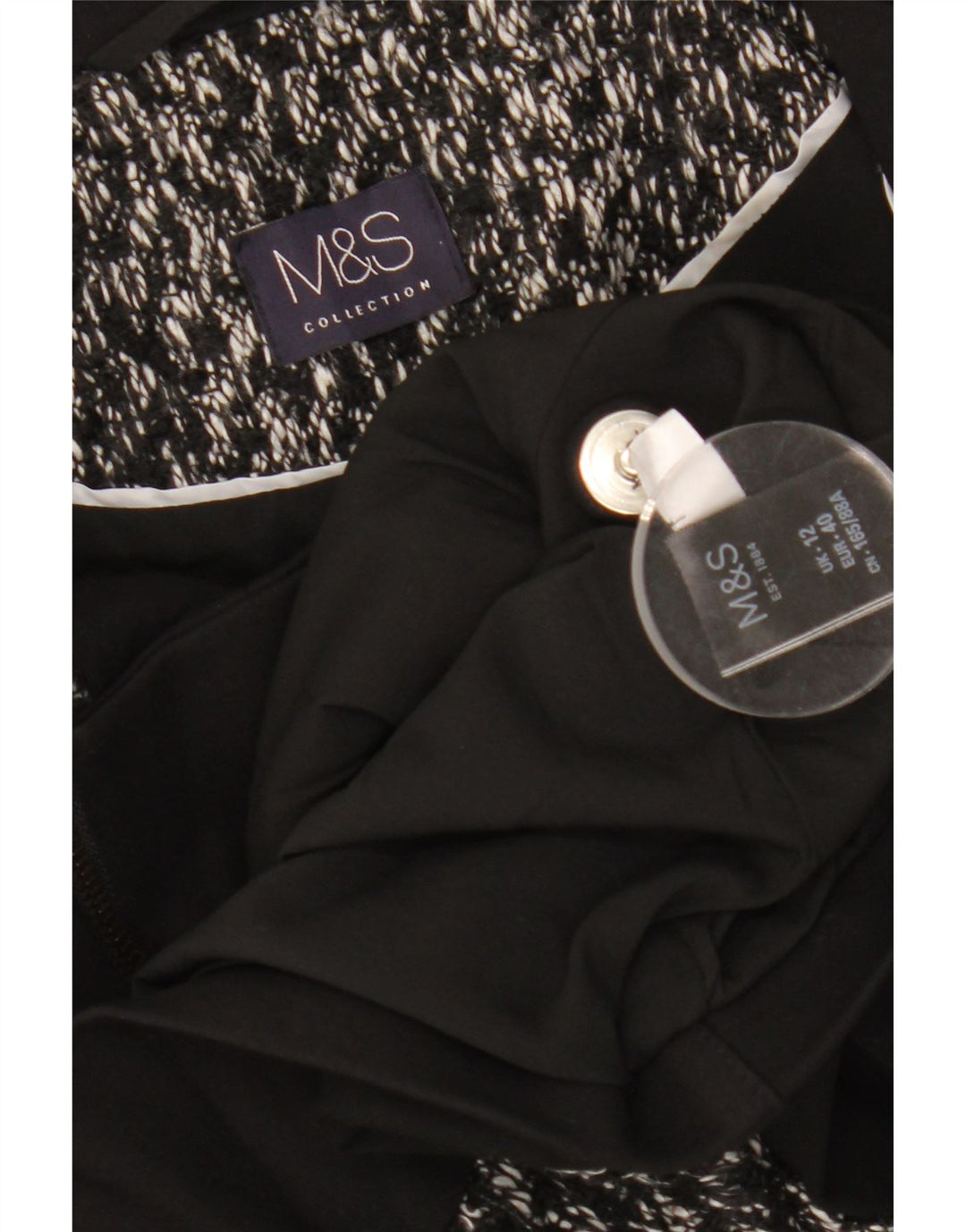 Женский укороченный пиджак MARKS & SPENCER UK 12, средний черный в крапинку