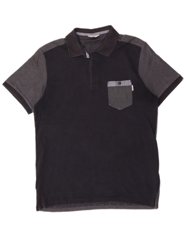 Jack & Jones Mens Polo Shirt Medium Navy Blue Colourblock Cotton