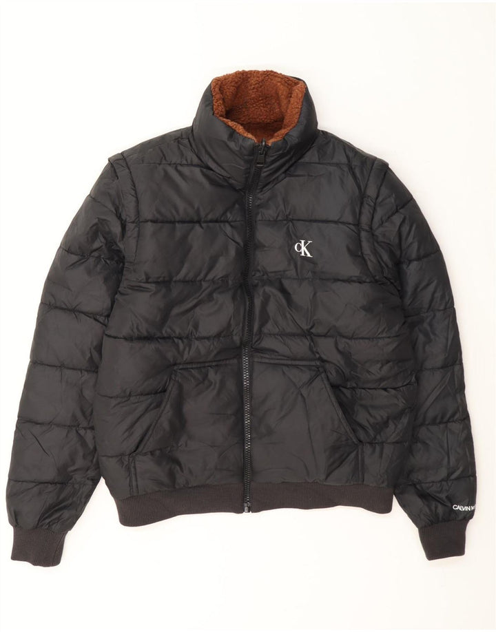 Мужская двусторонняя стеганая куртка Calvin Klein UK 36, маленькая коричневая с цветными блоками
