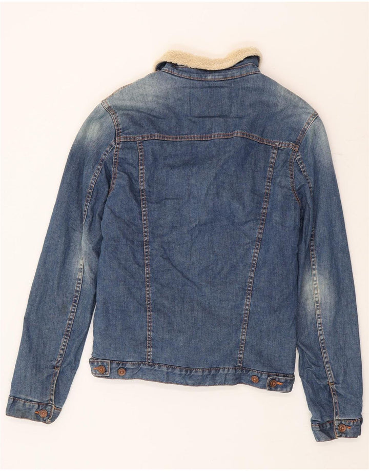 Мужская джинсовая куртка из шерпы Zara UK 36, маленькая синяя с цветными блоками