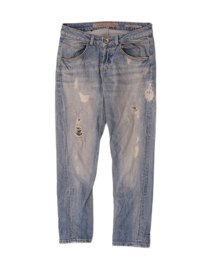 Guess Женские потертые узкие джинсы W26 L24 Синие хлопковые