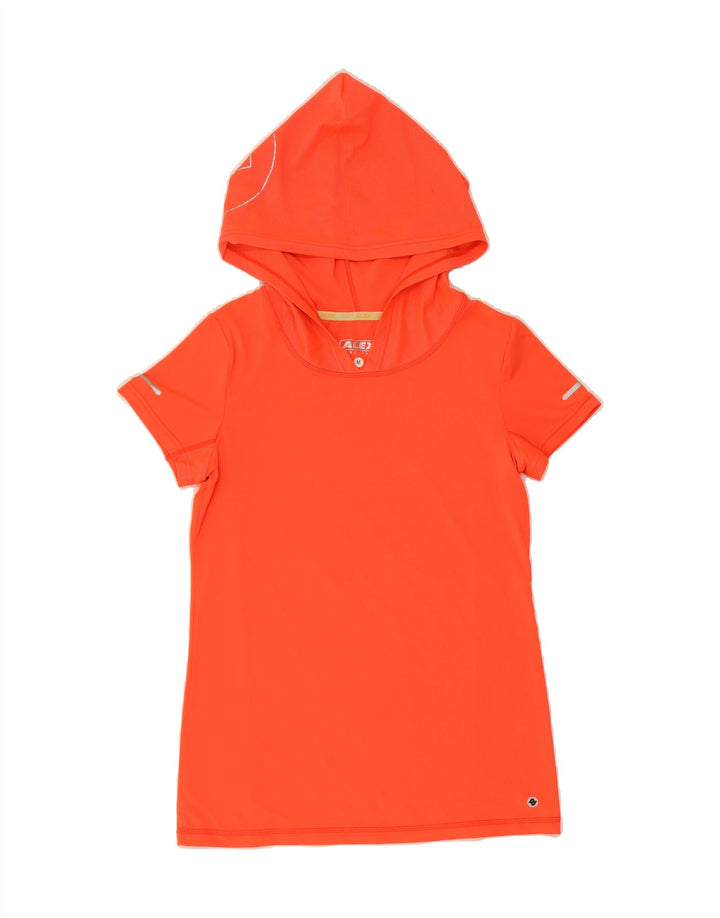 ALEX Womens Hooded T-Shirt Top UK 12 Medium Orange Polyester Vintage ALEX and Second-Hand ALEX from Messina Hembry 