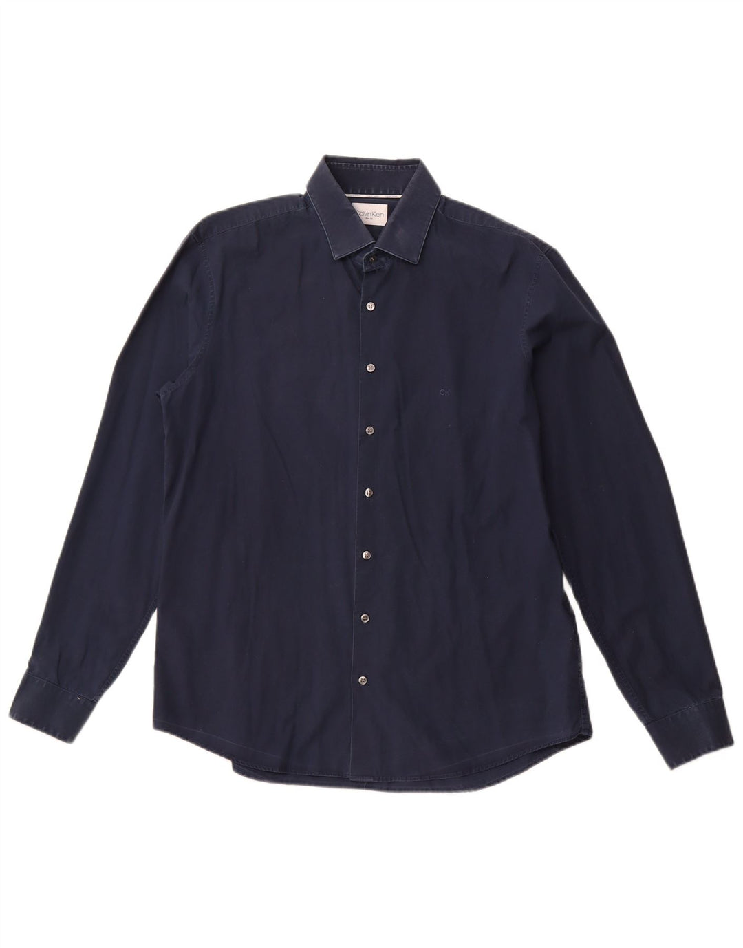 Мужская рубашка приталенного кроя CALVIN KLEIN, размер 16, 1/2, большая, темно-синяя, хлопок