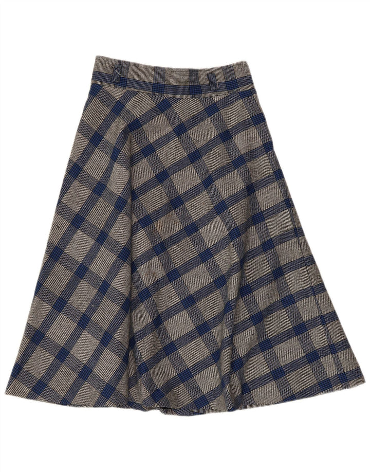 ВИНТАЖНАЯ женская юбка-трапеция W26, маленькая синяя с узором "гусиные лапки"