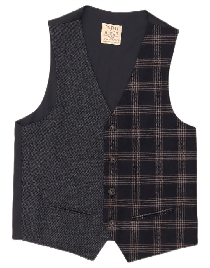 Винтажный мужской жилет IT 46, маленький, темно-синий, полиэстер в клетку