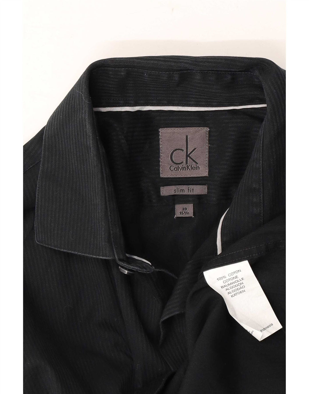 Мужская деловая рубашка Calvin Klein, размер 39 15 1/2, средняя, черная в тонкую полоску